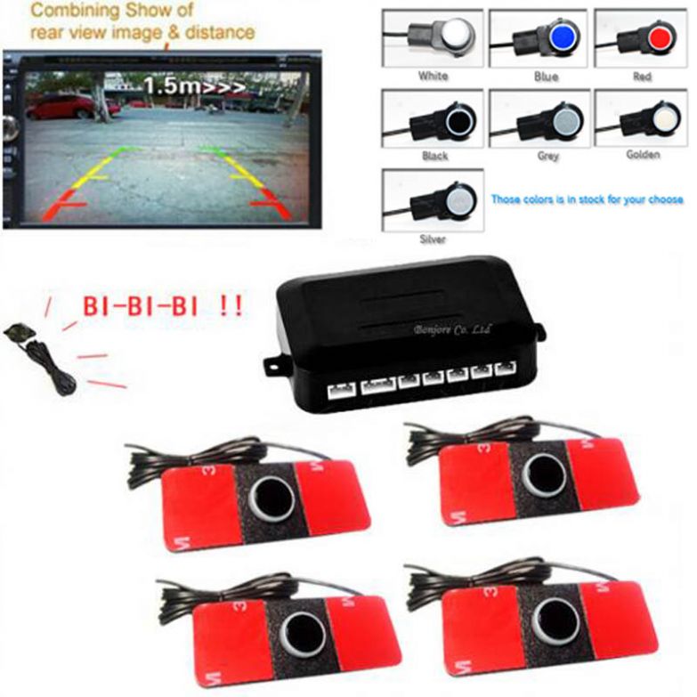 Парковочный радар все-в-одном Система + 16 мм Плоских Датчиков 7 Цветов